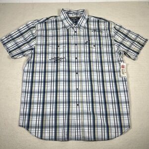 Ecko Unltd Shirt Mens 3XL Blue Yellow Plaid Button Up Embroidered Streetwear Y2K